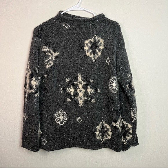 Nordic Design Hand Knit Gray Wool Patterned Sweater Size M P Women - Picture 2 of 10
